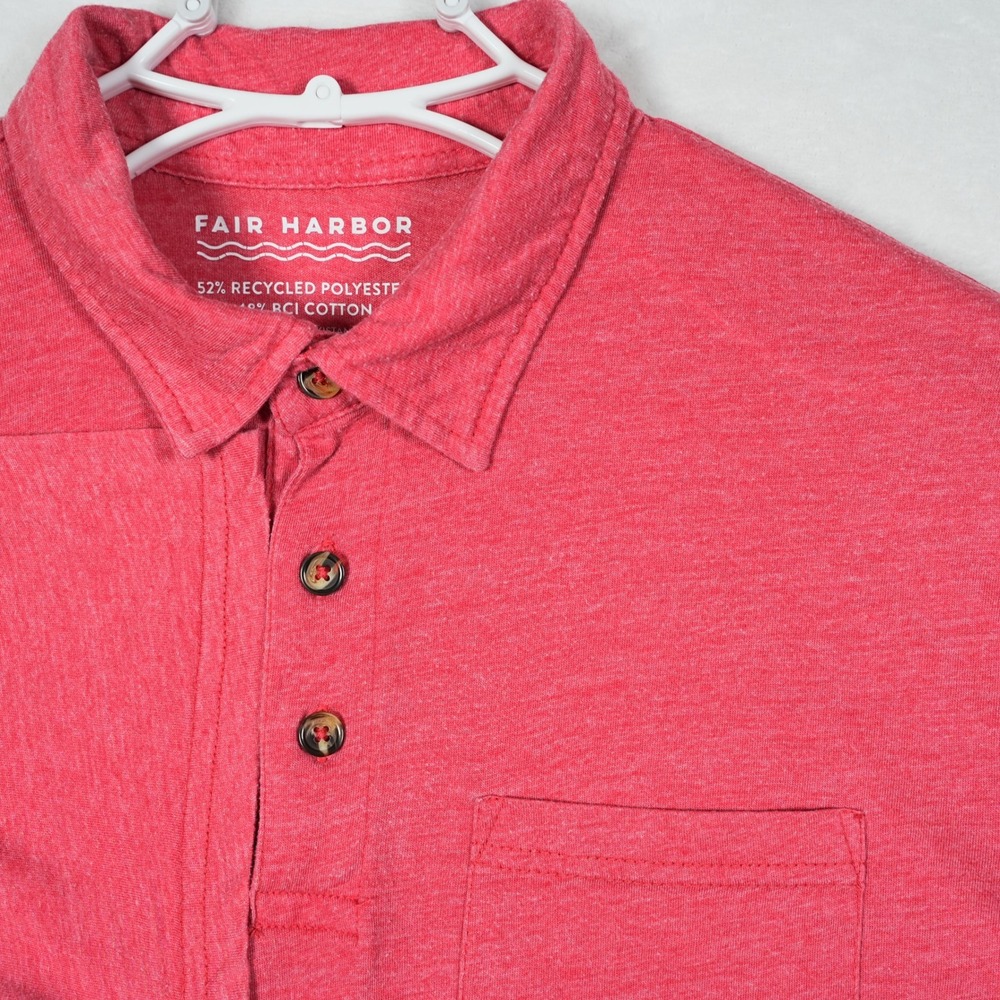 Fair Harbor Mens Red Heathered Recycled Cotton Blend Pocket Polo Shirt Large